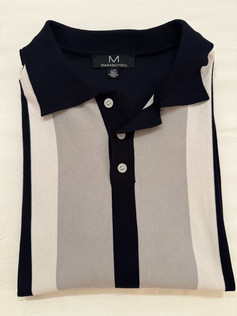 Magaschoni Colorblock Stripe Knit Polo | Size L